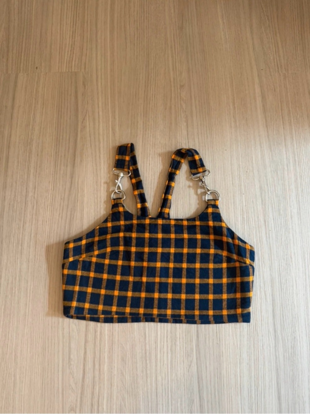 Navy and Mustard Plaid Crop Top